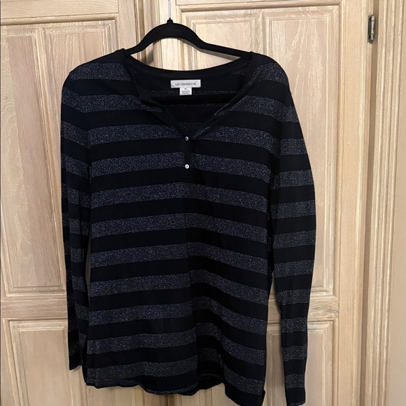 Liz Claiborne Black and Gray Striped Top - Picture 1 of 2